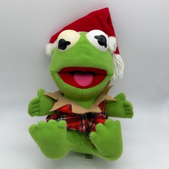 VTG Jim Henson Baby Kermit the Frog Christmas Santa Elf Muppet Plush Doll 1987 - Picture 5 of 14